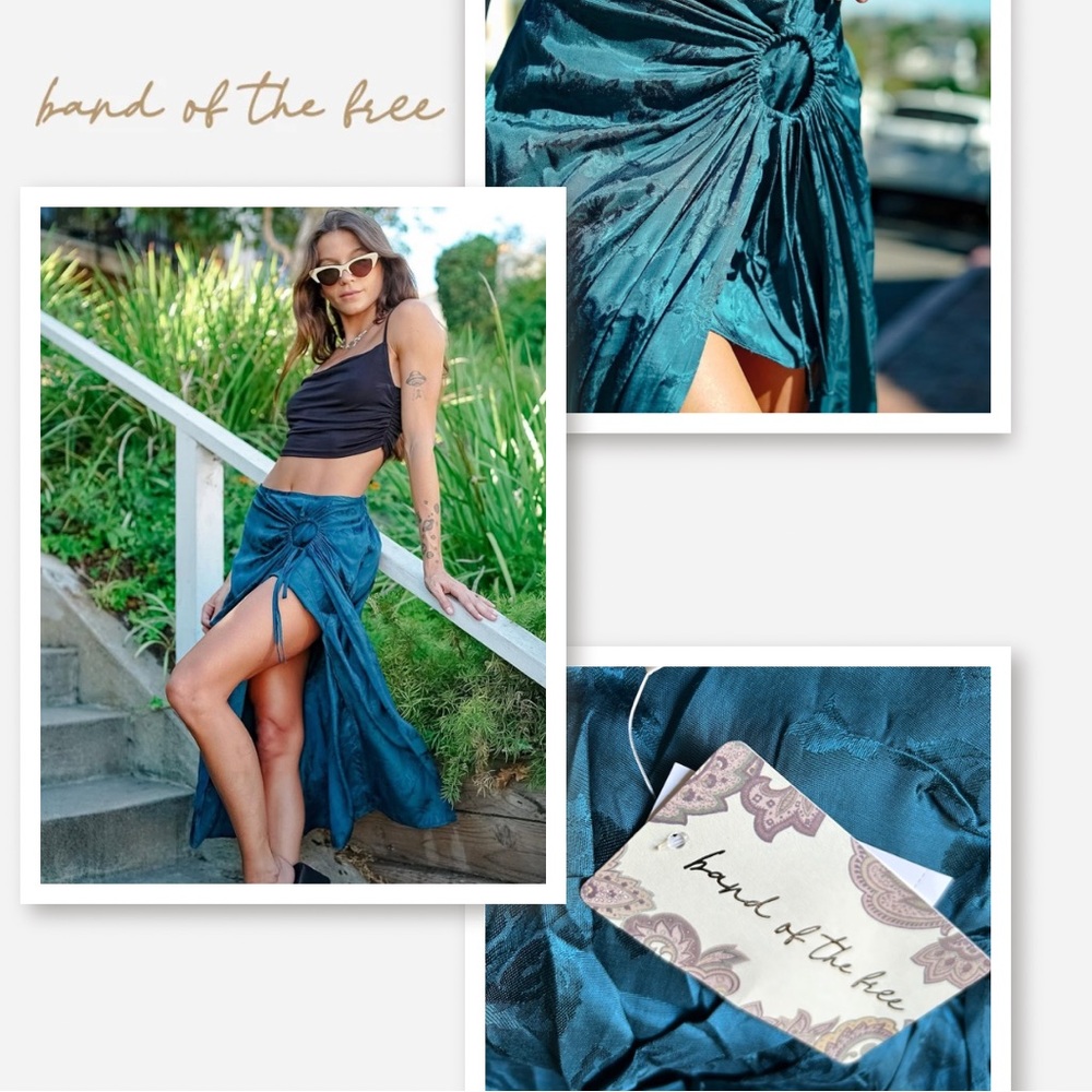 NWT Band of the Free Celene Teal Floral layered Midi Skirt